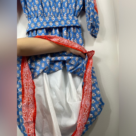 J. Crew V-Neck Cover-Up in Classic Block Blue and Red Floral Maxi Dress Vintage - Picture 14 of 16